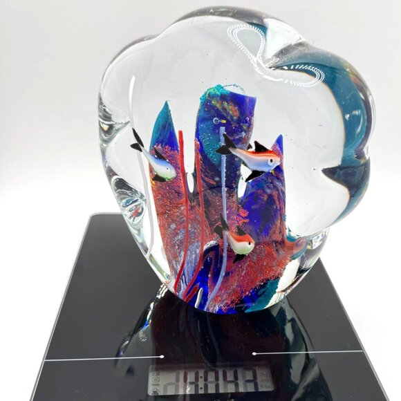 Vtg Murano Style Art Glass Aquarium Paperweight Colorful Fish Coral 4.5 lbs - Picture 2 of 10